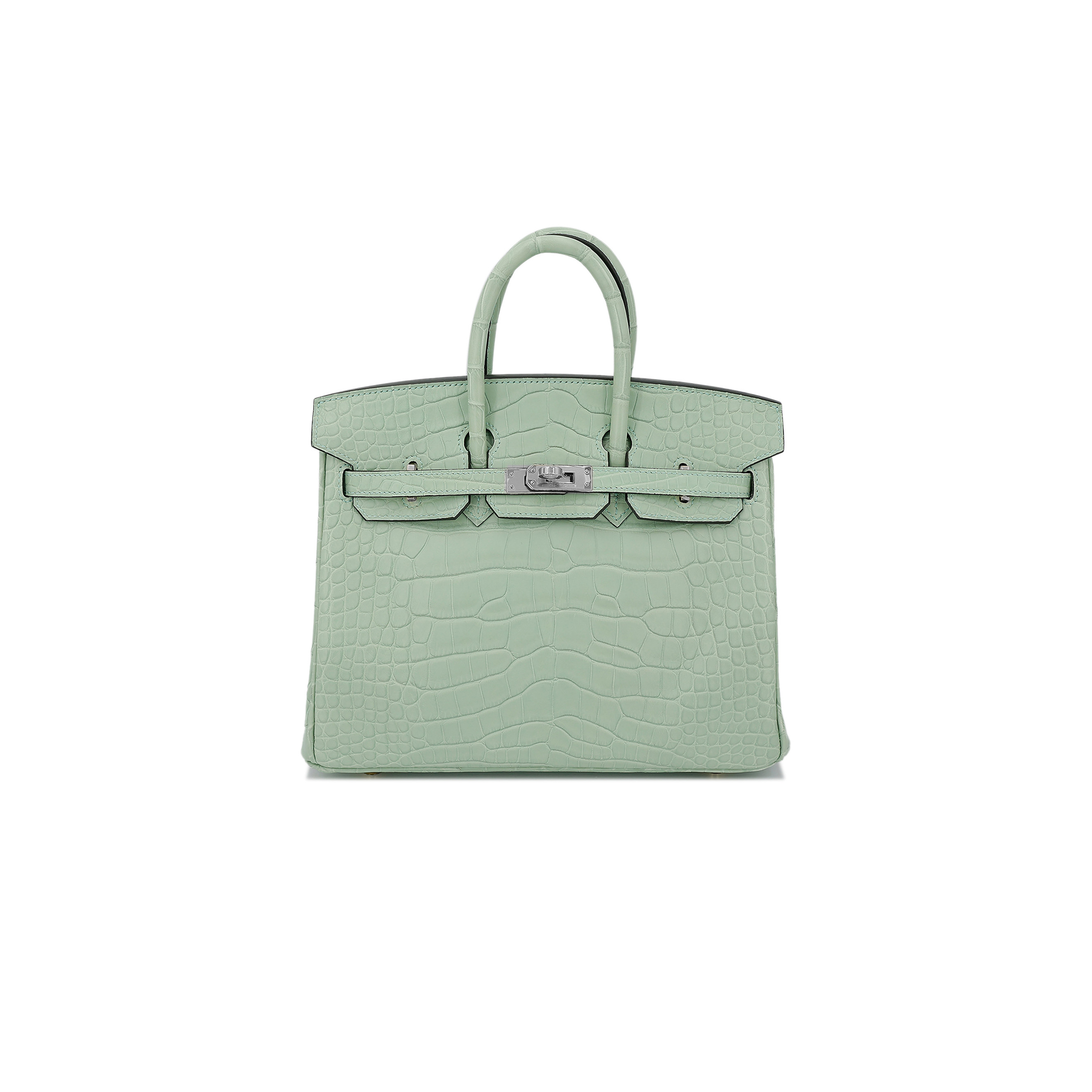 HERMES MASTER BIRKIN 25 MINT GREEN ALLIGATOR MATT SILVER BUCKLE BAG 7419337628 (25*20*13cm)